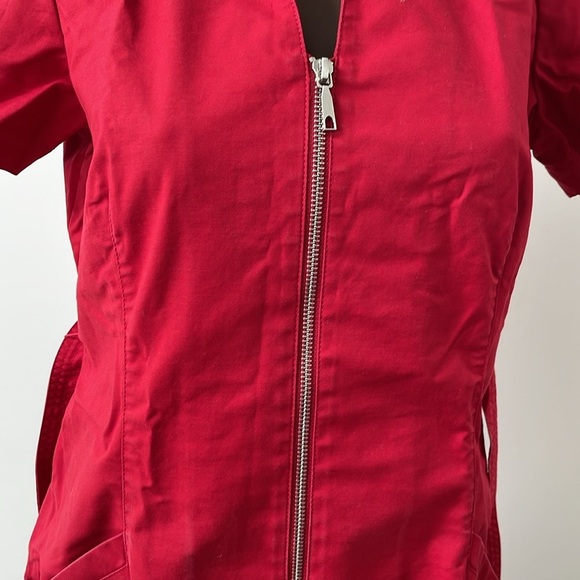 Lafayette 148 New York Zipper Midi Dress Shortsleeve Wasit Tie Red Shift 8 - Picture 8 of 9